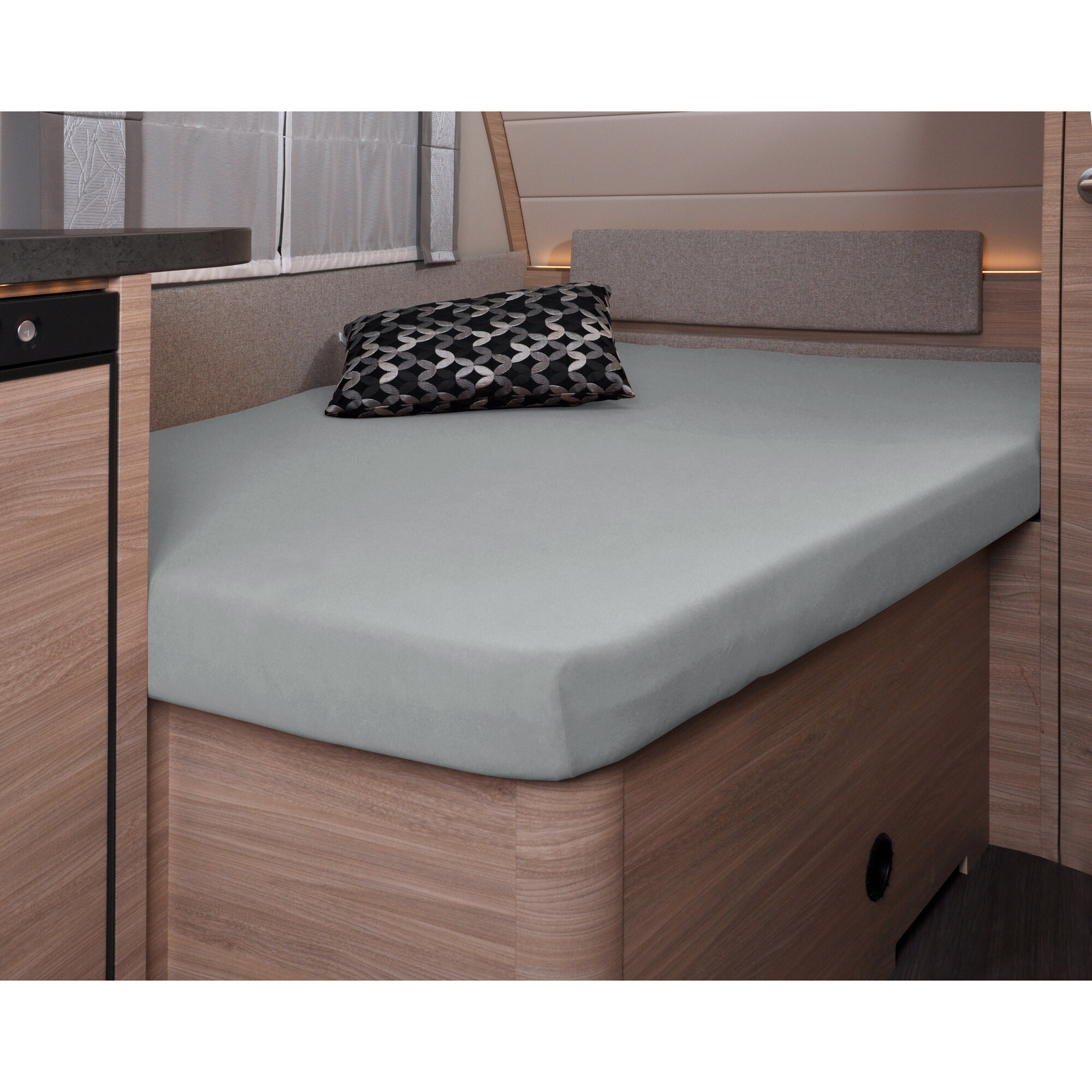 Spannbettlaken, 137 x 195 (110 / 90) cm für französisches Bett im Wohnwagen, silber