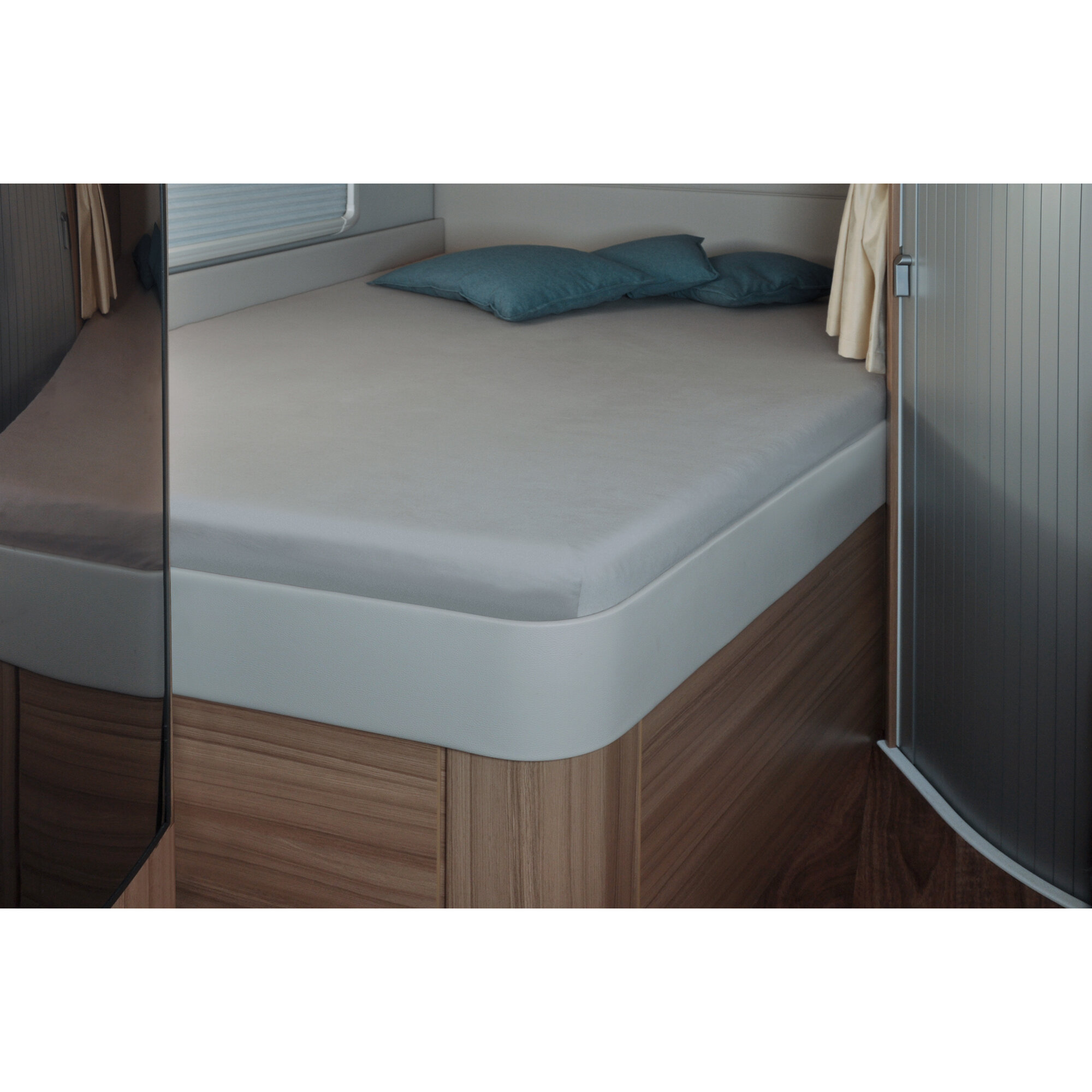 Spannbettlaken, 142 x 195 (158 / 42) cm für französisches Bett im Reisemobil, silber